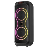 Altavoz Bluetooth grande, 120 W RMS/1400 W PMPO, dos altavoces de 8", ecualizador, función de karaoke, MP3/tarjetas microSD, USB, AUX, BT 5.3+EDR, pantalla, LED, batería integrada, mando a distancia, MT3185