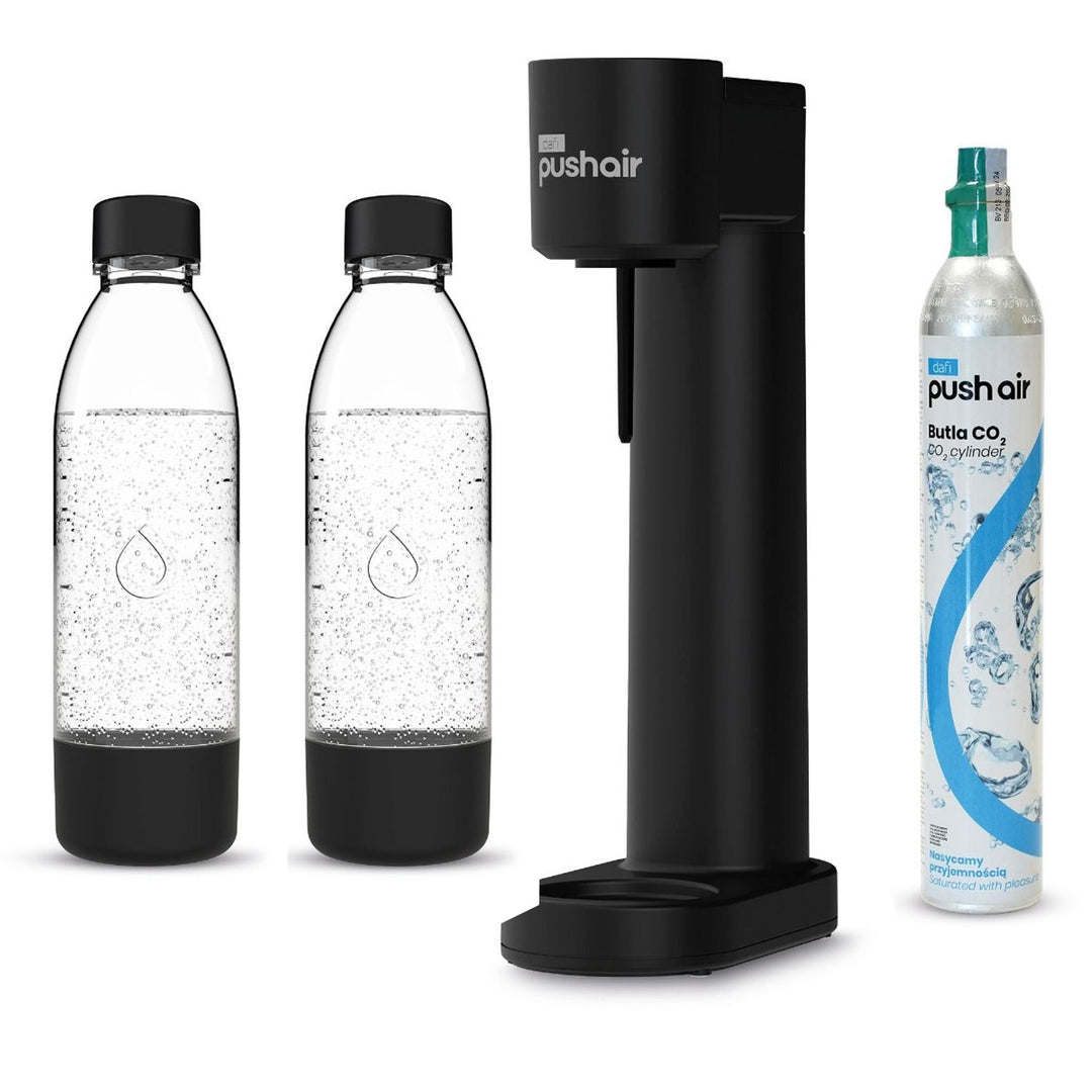 Sifón Dafi Push Air, color negro, incluye 2 botellas de 0,7 l y un cartucho de CO₂