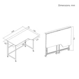 Mesa de trabajo plegable Maclean, blanca, con ruedas, 100 x 65 cm, máx. 50 kg, en ángulo, forma de L, MC-1250 L/W