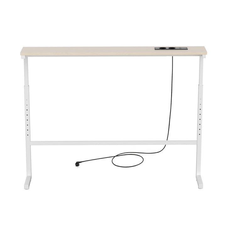 Consola/mesita con toma de corriente Maclean, blanca con tablero claro, altura regulable de 62 a 83 cm, hasta 25 kg, cable de 2,5 m, MC-140 W