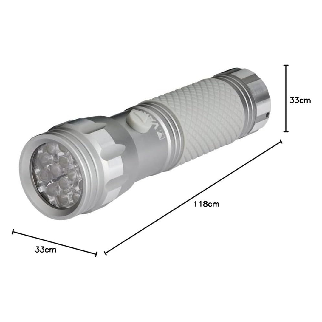 Linterna manual LED UV 15638 de aluminio, longitud de onda UV de 395-400 nm, tecnología Multi LED + pilas Varta incluidas