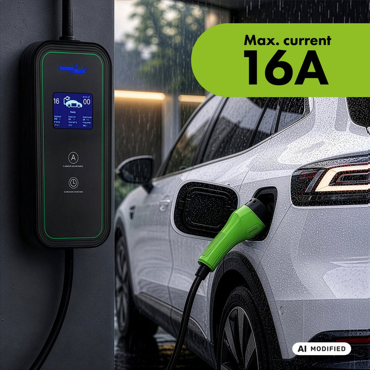 Cargador para vehículos eléctricos (EV) y híbridos enchufados (PHEV) GreenBlue, portátil, tipo 2, longitud del cable: 6,8 m, IP65, 11 kW, 220-380 V CA, 50/60 Hz, 16 A, trifásico, GB1100