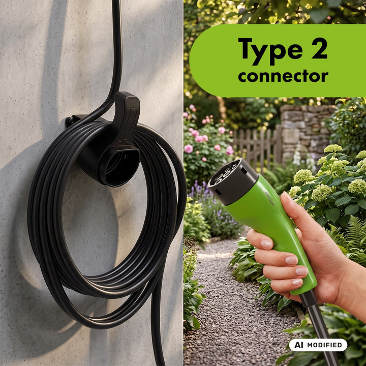 Cargador para vehículos eléctricos (EV) y híbridos enchufados (PHEV) GreenBlue, portátil, tipo 2, longitud del cable: 6,8 m, IP65, 11 kW, 220-380 V CA, 50/60 Hz, 16 A, trifásico, GB1100