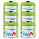 6 cartuchos de gas de 500 g GreenBlue. Certificado: Pi 0437, conforme a la norma EN 417, butano-propano, rango de temperatura de -10 °C a +40 °C, válvula roscada de 7/16'' GB499