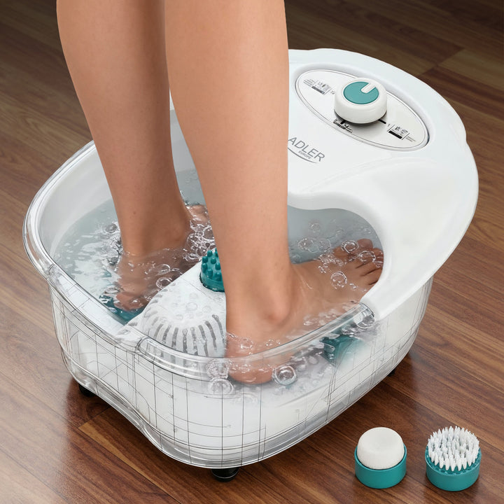 Masajeador de pies Adler, masaje con burbujas, vibración y calor, infrarrojos, 4 rodillos + 3 accesorios, AD 2167 Blanco