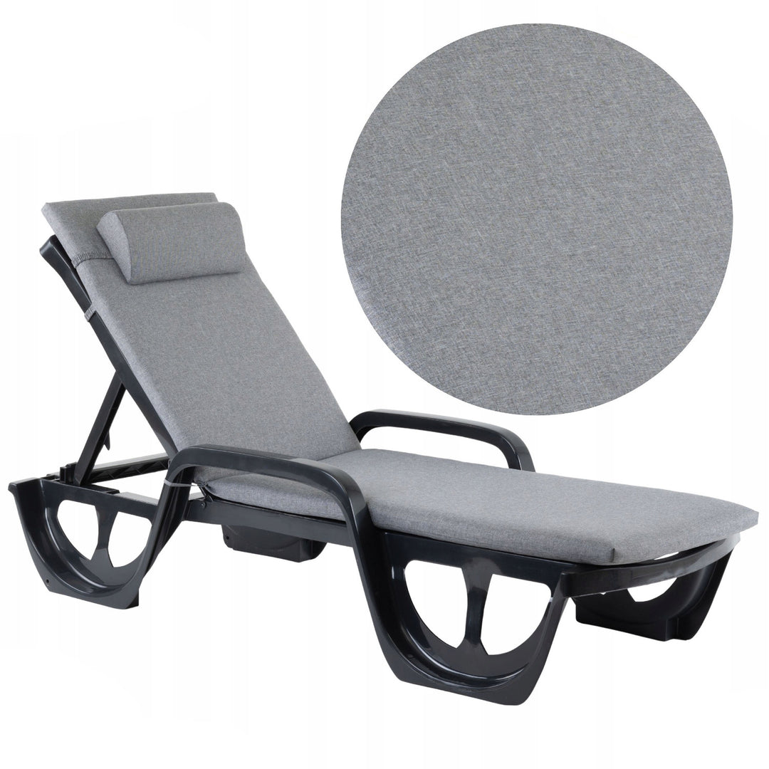 Cojín para tumbona Madera, color gris, tejido S-550 melange, tamaño 190 x 55 cm, sujeción con cinta elástica, impermeable, melange S-23