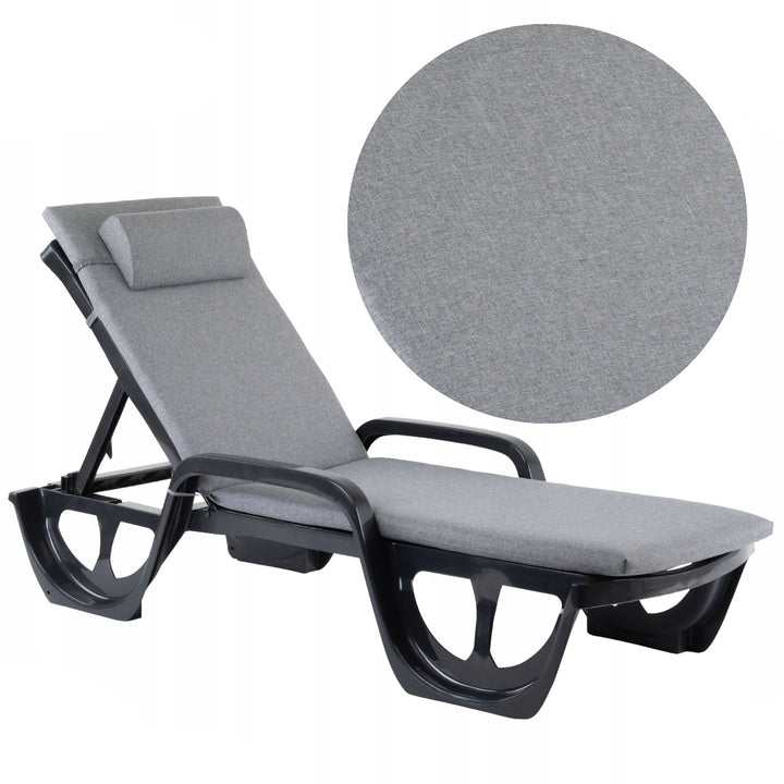 Cojín para tumbona Madera, color gris, tejido S-550 melange, tamaño 190 x 55 cm, sujeción con cinta elástica, impermeable, melange S-23