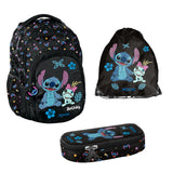 Set escolar Stitch Paso, mochila con tres compartimentos, compartimento para el portátil y base reforzada, estuche con gomas elásticas para el material escolar, bolsa para zapatos que se puede llevar a la espalda, DS26MM