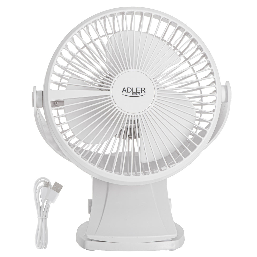 Ventilador de mesa con clip, recargable, 15,5 cm, giro de 360°, USB-C, Adler
