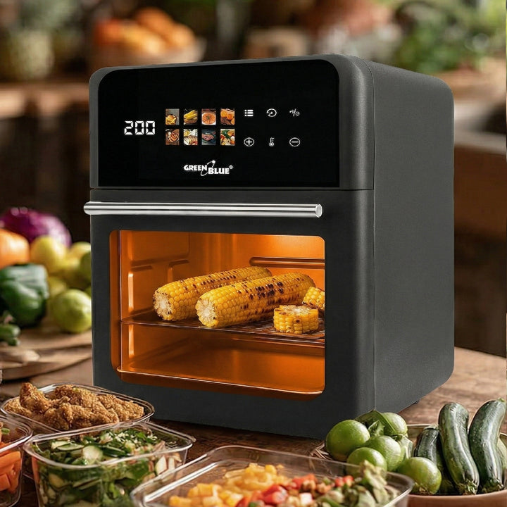 Freidora sin aceite AIR FRYER GreenBlue, potencia de 1800 W, capacidad de 10 l, 8 programas, accesorios, temporizador, GB950 + 100 bolsas de papel de 16 cm