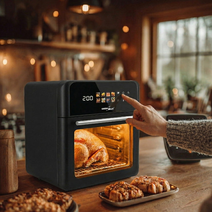 Freidora sin aceite AIR FRYER GreenBlue, potencia de 1800 W, capacidad de 10 l, 8 programas, accesorios, temporizador, GB950 + 100 bolsas de papel de 16 cm