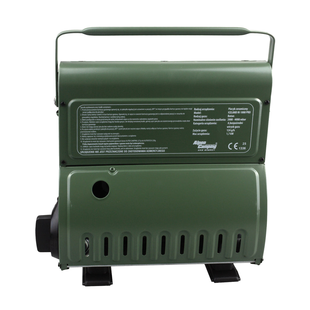 Hornillo de gas portátil Alpen Camping, 2 en 1, consumo de gas 124 g/h, encendido piezoeléctrico, ICELAND IK-1000 PRO+ 4 cartuchos de gas de 227 g GreenBlue. Certificado: Pi 0875, conforme a la norma EN 417
