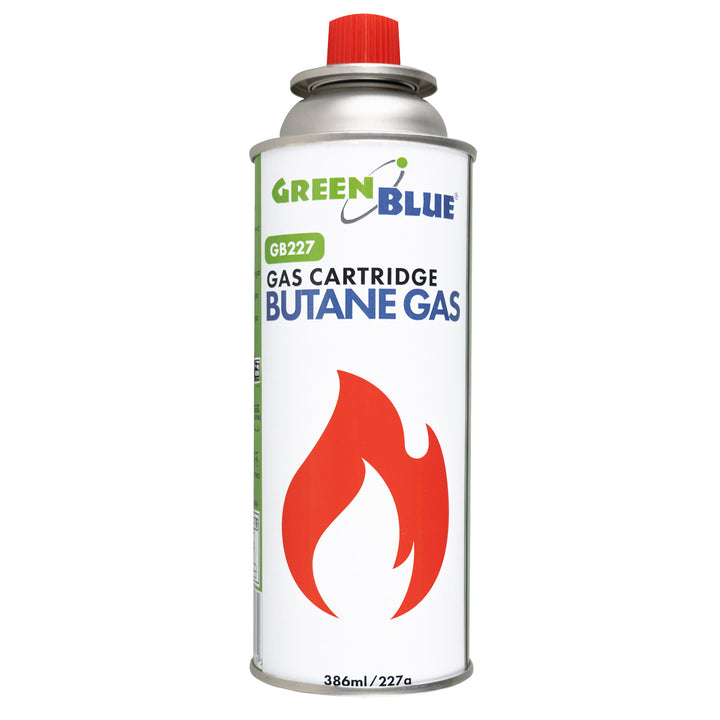Hornillo de gas portátil Alpen Camping, 2 en 1, consumo de gas 124 g/h, encendido piezoeléctrico, ICELAND IK-1000 PRO+ 4 cartuchos de gas de 227 g GreenBlue. Certificado: Pi 0875, conforme a la norma EN 417