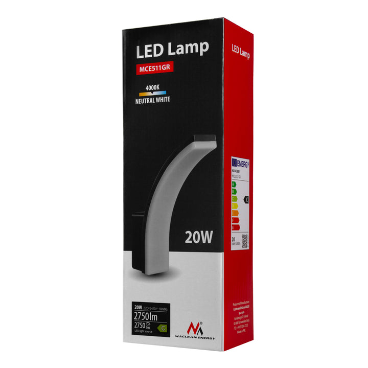 Lámpara LED Maclean, color gris, 20 W, IP65, 2750 lm, luz blanca neutra (4000 K) MCE511 GR, 2 unidades