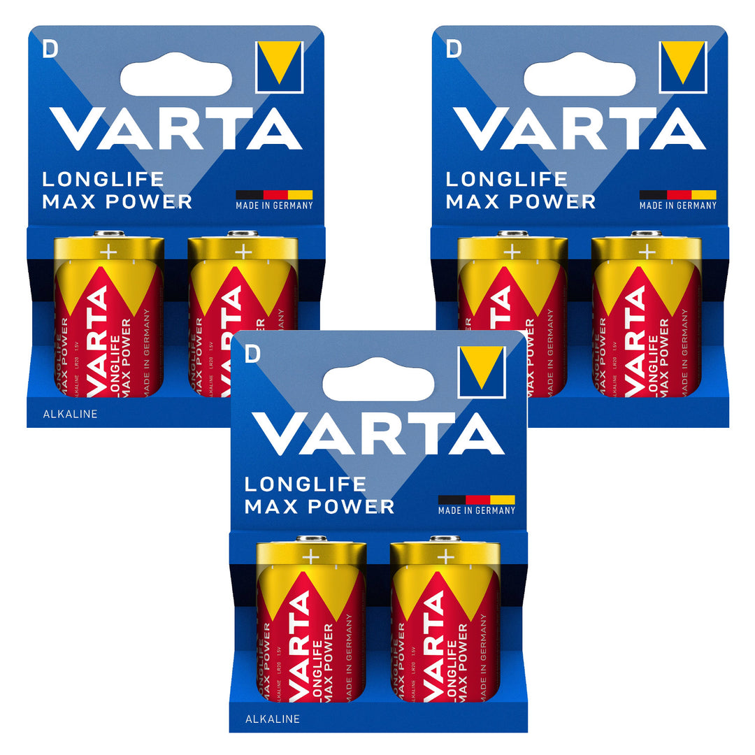 6 pilas alcalinas R-20 R20 D de 1,5 V Varta Longlife Max Power