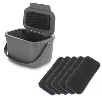 Contenedor para residuos orgánicos, capacidad de 4,5 litros, color gris, Mini Bini + 5 filtros de carbón Practic
