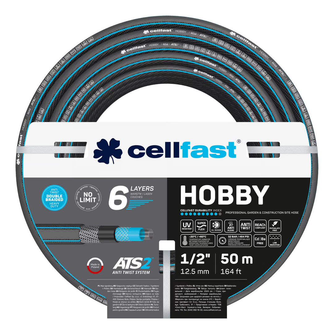 Carro para manguera Cellfast Aluplus de 1/2" y 60 m + manguera de jardín Cellfast Hobby ATS2 de 1/2" y 50 m
