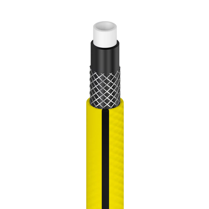 Manguera de jardín Cellfast 4YELLOW de 1/2" y 30 m + soporte para manguera Cellfast gris + kit con aspersor recto Cellfast Basic de 1/2"