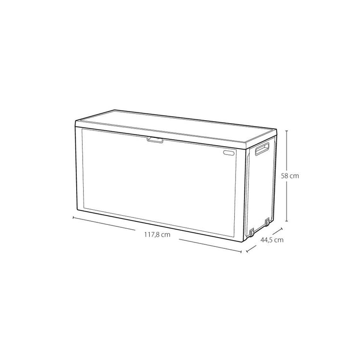 Caja de jardín Keter Emily, capacidad de 277 l, color marrón, carga máxima de 20 kg, resistente a la intemperie, con asas y ruedas, 249719