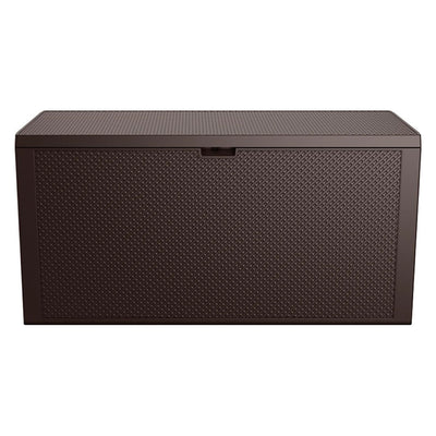 Caja de jardín Keter Emily, capacidad de 277 l, color marrón, carga máxima de 20 kg, resistente a la intemperie, con asas y ruedas, 249719