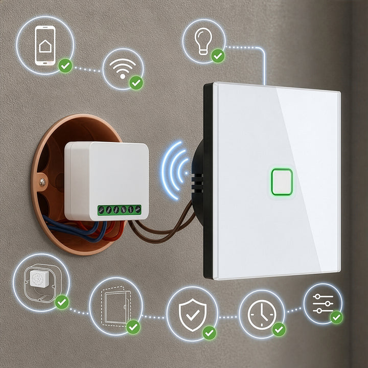 Relé WiFi empotrable GreenBlue, compatible con Android/iOS/Alexa/Google Home, 100-240 V CA, 50/60 Hz, máx. 16 A, para LED de 150 W, GB739, 2 unidades