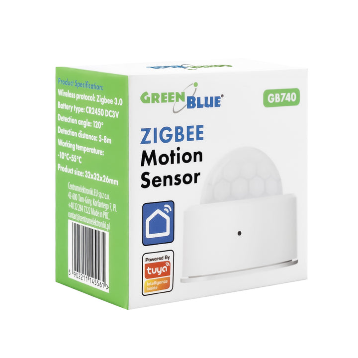Sensor de movimiento inalámbrico Zigbee Tuya GreenBlue, Android/iOS, CR2450 DC 3,0 V, ángulo de detección de 120° / hasta 8 m, GB740, 2 unidades