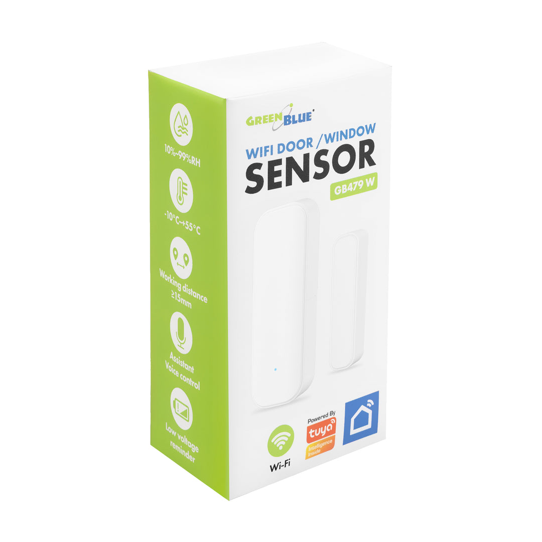 Contactor inalámbrico / sensor de apertura WiFi GreenBlue, Android/iOS, para puertas / ventanas, 3,0 V CC, LR03x2, GB479 W, 2 juegos
