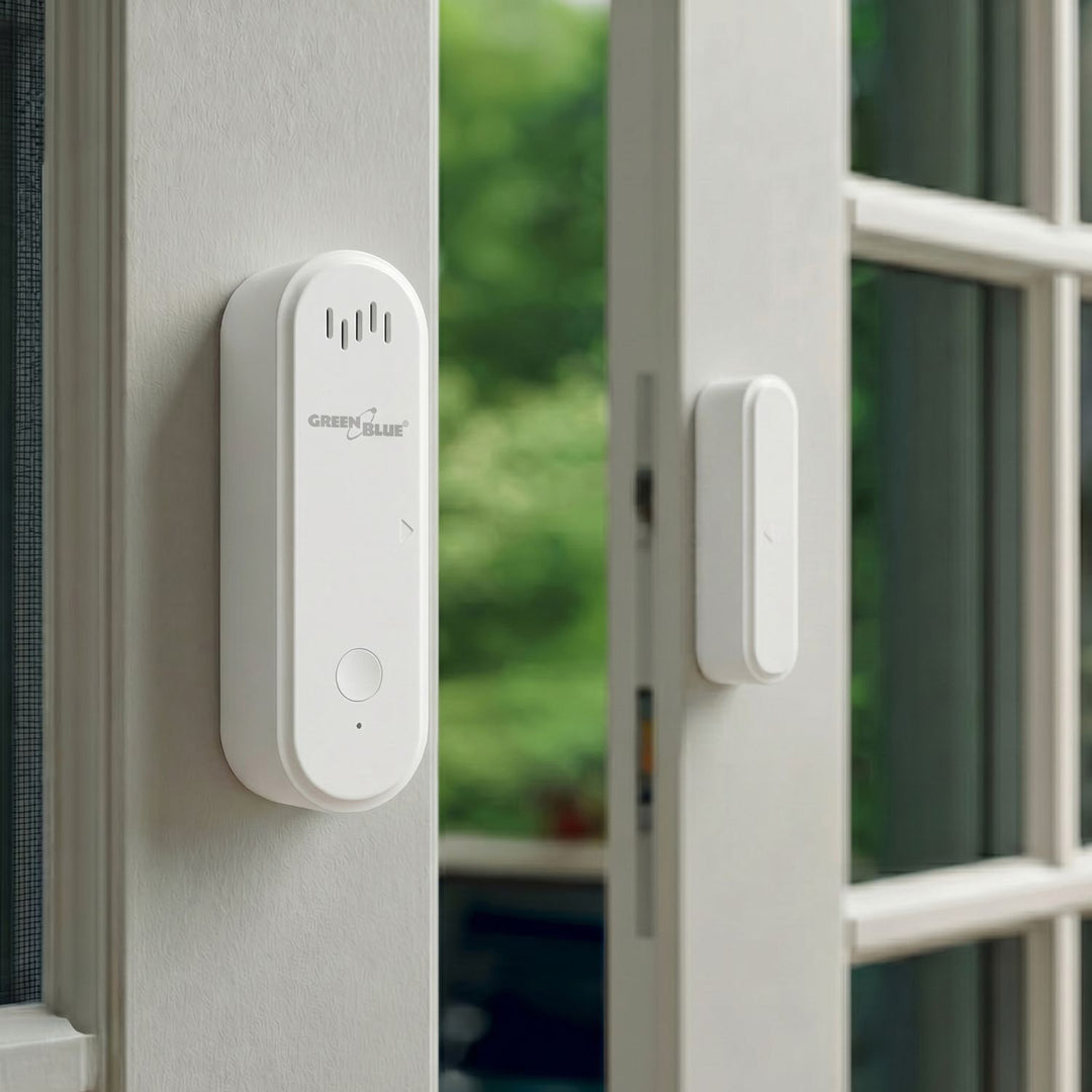 Contactor inalámbrico / sensor de apertura WiFi GreenBlue, Android/iOS, para puertas / ventanas, 3,0 V CC, LR03x2, con alarma, GB478, 2 juegos