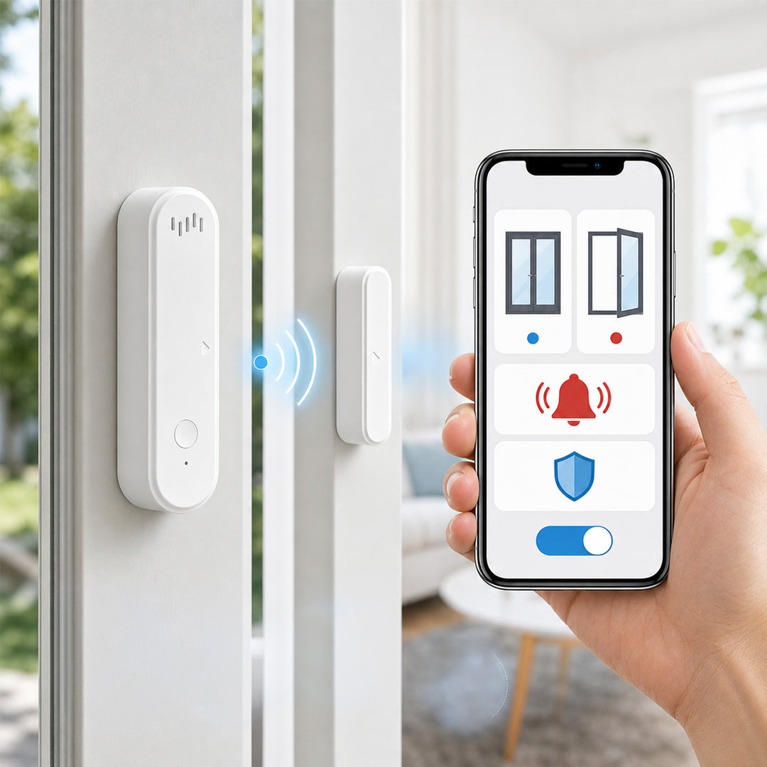 Contactor inalámbrico / sensor de apertura WiFi GreenBlue, Android/iOS, para puertas / ventanas, 3,0 V CC, LR03x2, con alarma, GB478, 2 juegos