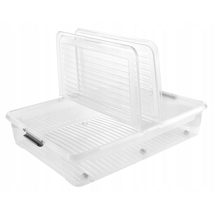 Contenedor con tapa Leo Keeeper, capacidad de 53 l, transparente, con ruedas, tapa con cierre de clips, 2 unidades