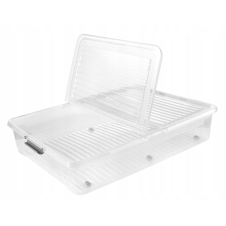 Contenedor con tapa Leo Keeeper, capacidad de 53 l, transparente, con ruedas, tapa con cierre de clips, 2 unidades