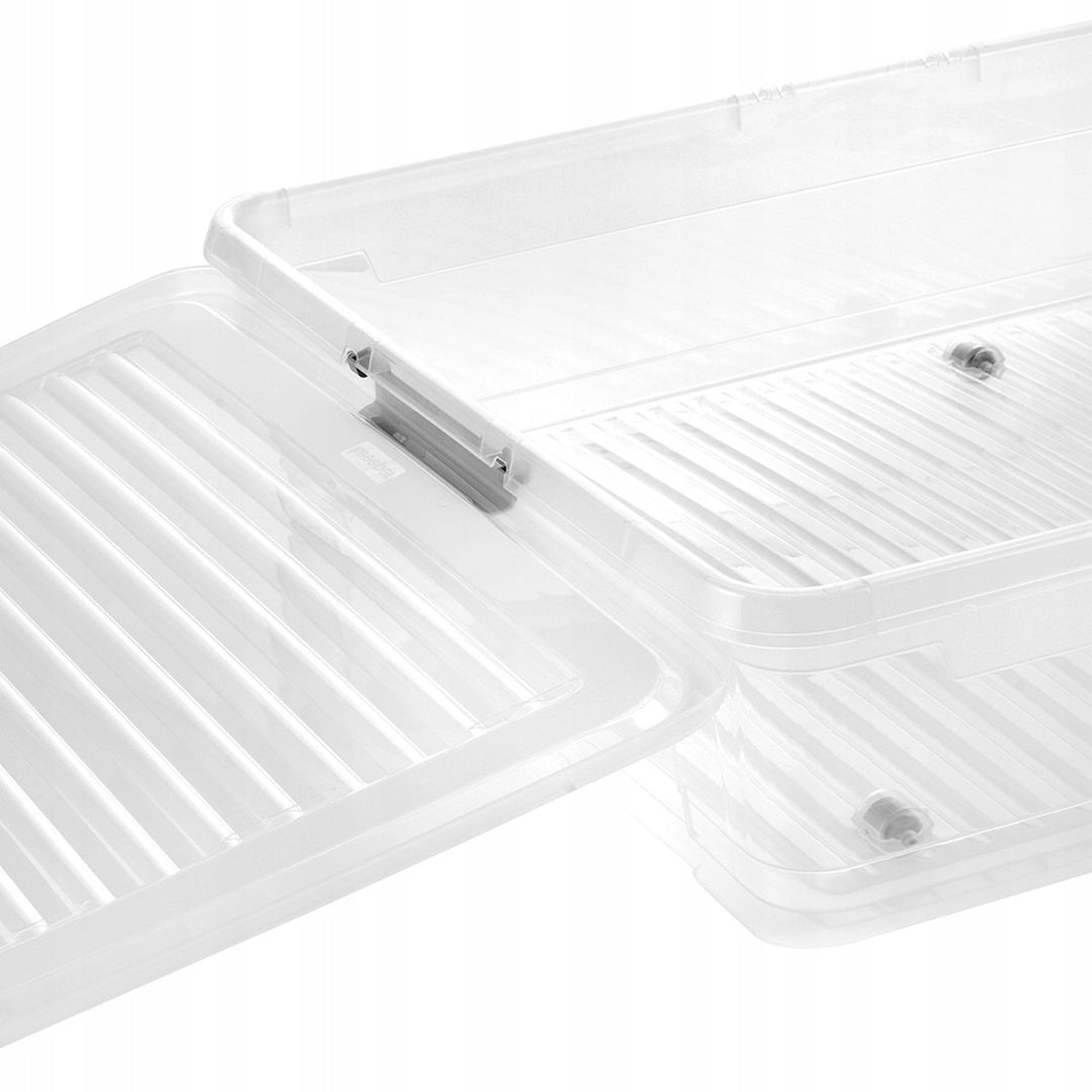 Contenedor con tapa Leo Keeeper, capacidad de 53 l, transparente, con ruedas, tapa con cierre de clips, 2 unidades
