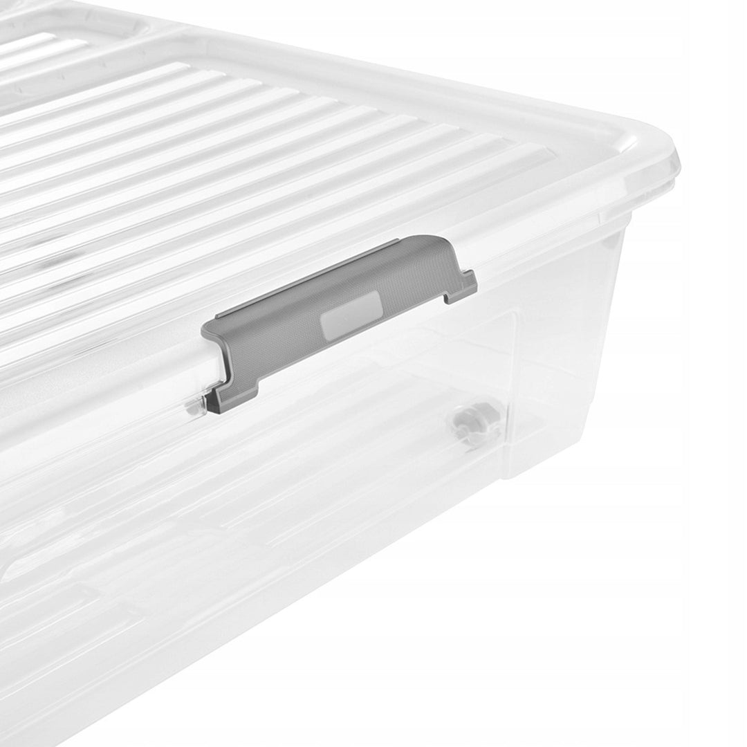 Contenedor con tapa Leo Keeeper, capacidad de 53 l, transparente, con ruedas, tapa con cierre de clips, 2 unidades