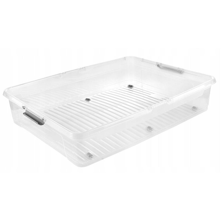 Contenedor con tapa Leo Keeeper, capacidad de 53 l, transparente, con ruedas, tapa con cierre de clips, 3 unidades