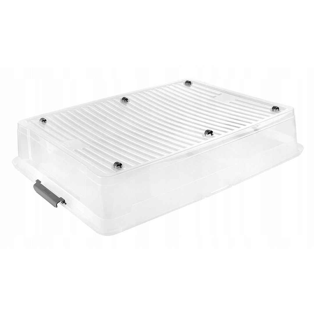 Contenedor con tapa Leo Keeeper, capacidad de 53 l, transparente, con ruedas, tapa con cierre de clips, 3 unidades