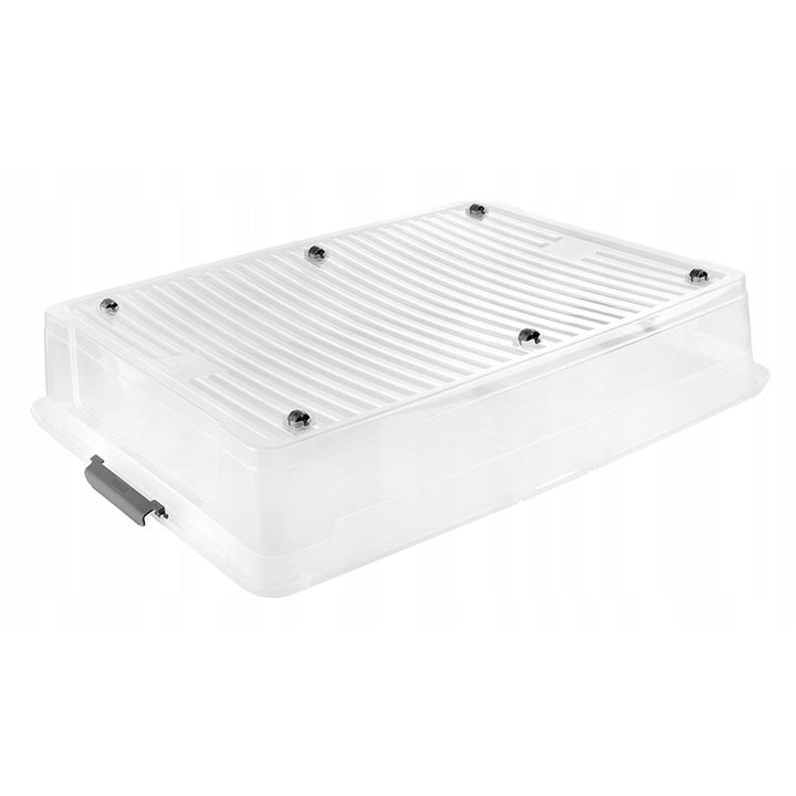 Contenedor con tapa Leo Keeeper, capacidad de 53 l, transparente, con ruedas, tapa con cierre de clips, 3 unidades