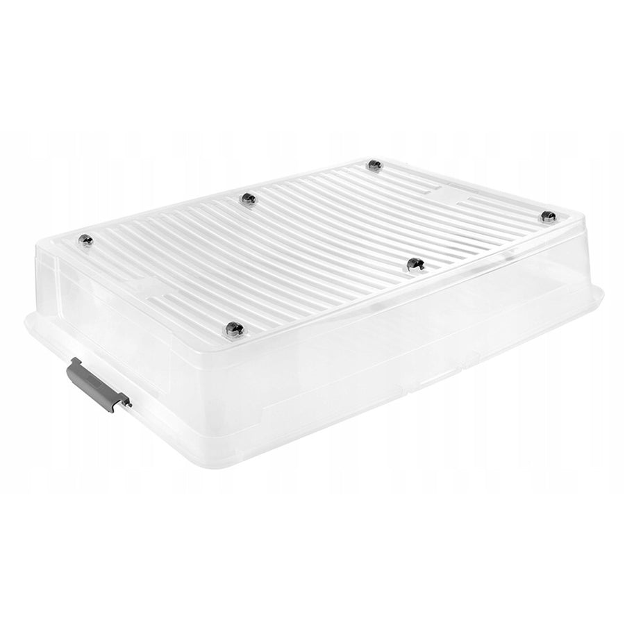 Contenedor con tapa Leo Keeeper, capacidad de 53 l, transparente, con ruedas, tapa con cierre de clips, 3 unidades