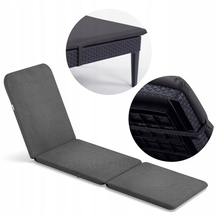 Cojín para tumbona Jaipur, color gris oscuro, tejido S-500, tamaño 190 x 60 cm, dos sistemas de fijación, impermeable, lavable en su totalidad, S-49, 2 unidades