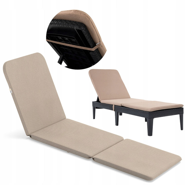 Cojín para tumbona Jaipur, color beige, tejido S-550 melange, tamaño 190 x 60 cm, dos sistemas de fijación, impermeable, lavable en su totalidad, melange S-21, 2 unidades