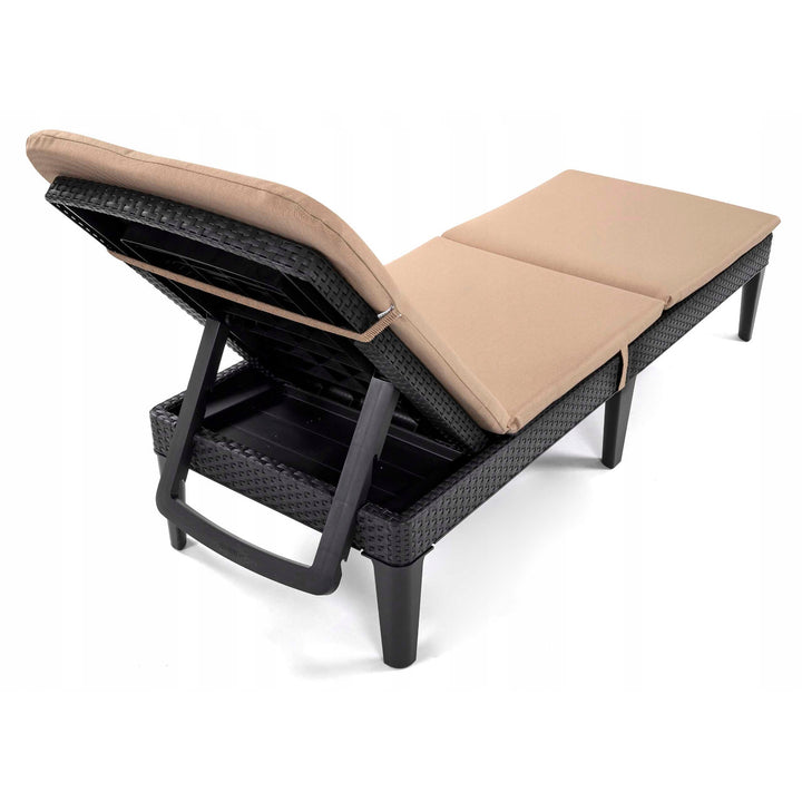 Cojín para tumbona Jaipur, color beige, tejido S-550 melange, tamaño 190 x 60 cm, dos sistemas de fijación, impermeable, lavable en su totalidad, melange S-21, 2 unidades