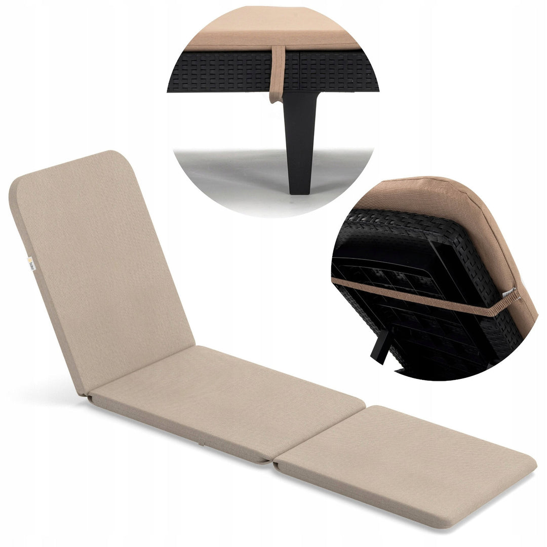 Cojín para tumbona Jaipur, color beige, tejido S-550 melange, tamaño 190 x 60 cm, dos sistemas de fijación, impermeable, lavable en su totalidad, melange S-21, 3 unidades