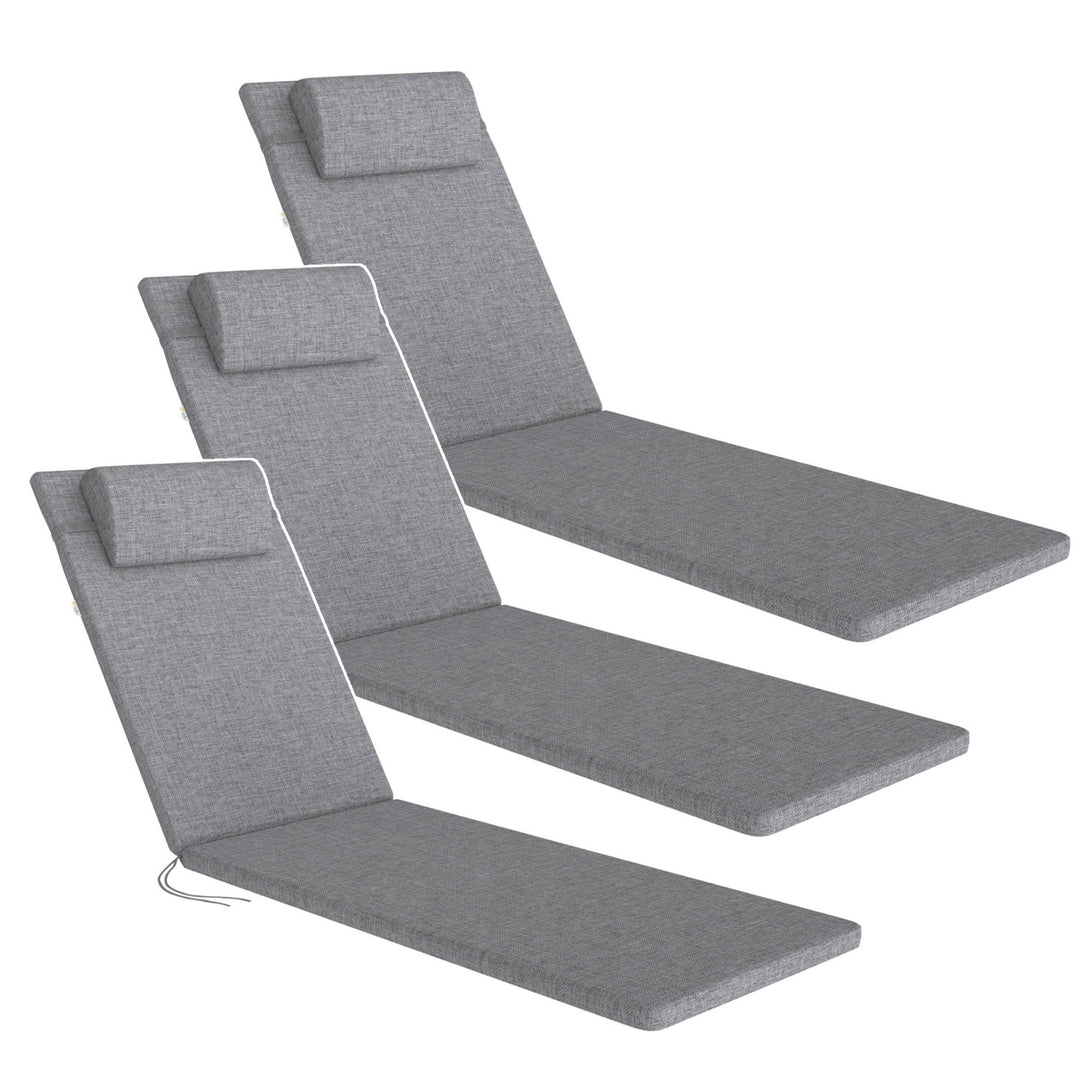 Cojín para tumbona Madera, color gris, tejido S-550 melange, tamaño 190 x 55 cm, sujeción con cinta elástica, impermeable, melange S-23, 3 unidades