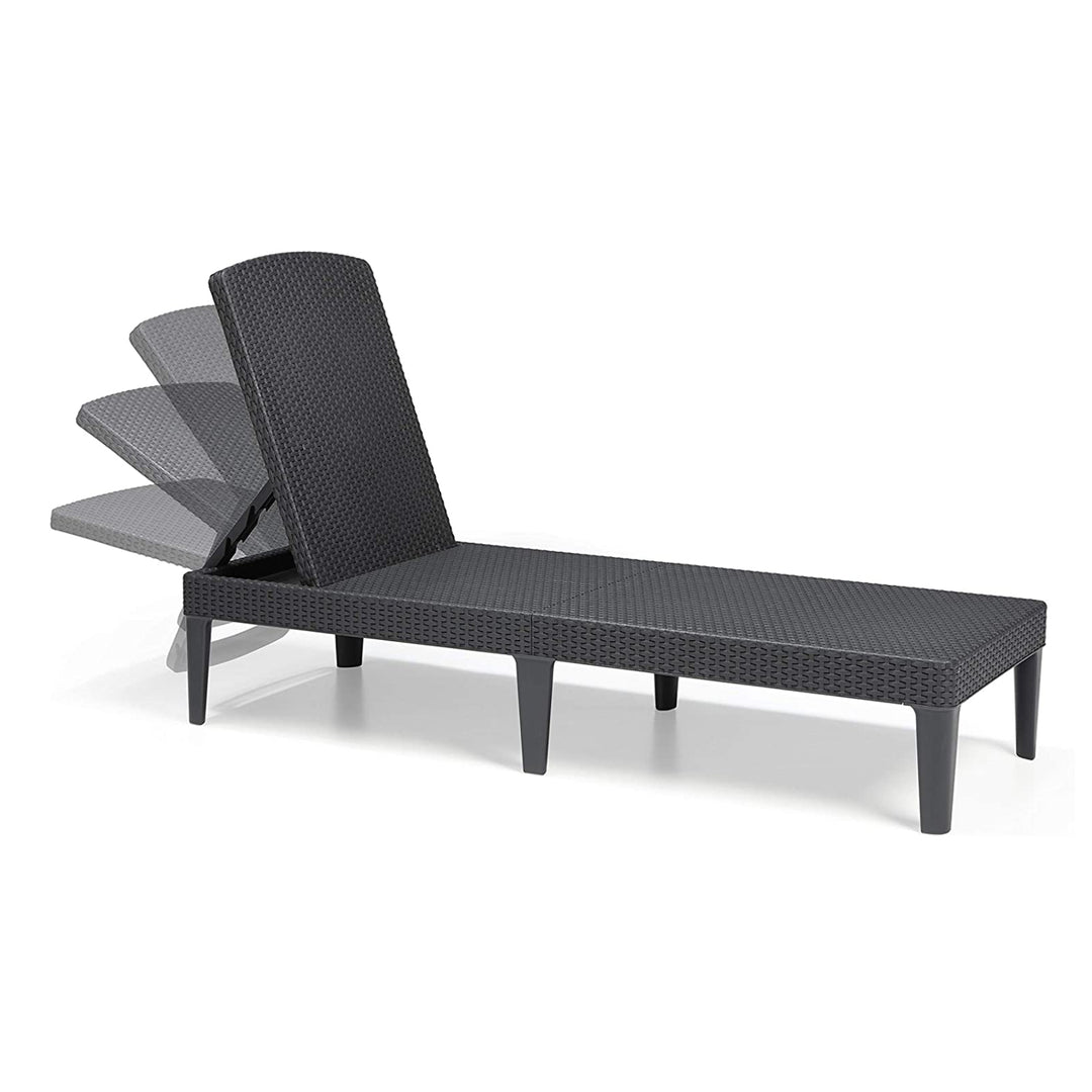 Tumbona de jardín regulable Jaipur Sun Lounger, color grafito + cojín para tumbona Jaipur, color gris oscuro, tejido S-500, dimensiones 190 x 60 cm