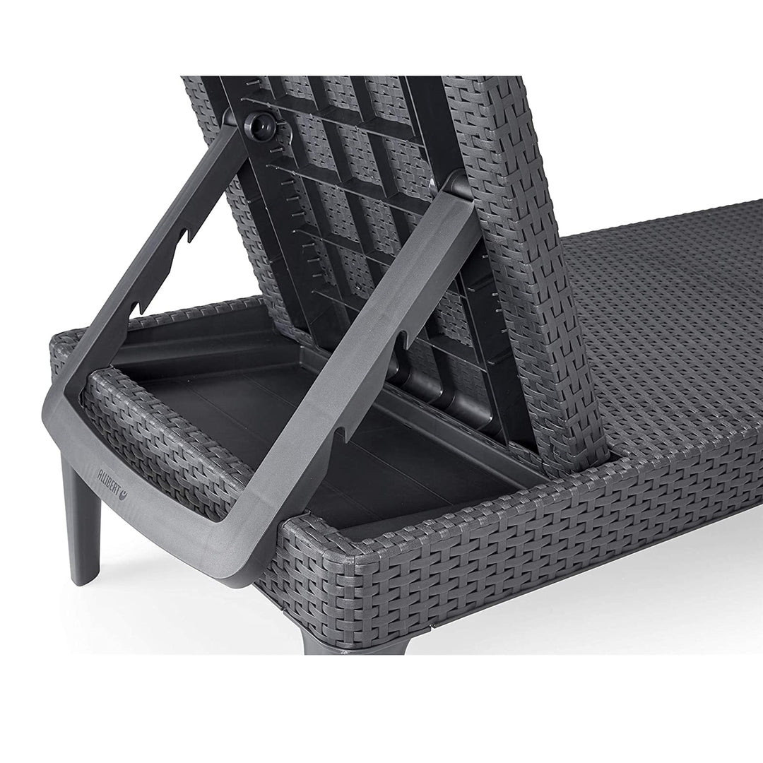 Tumbona de jardín regulable Jaipur Sun Lounger, color grafito + cojín para tumbona Jaipur, color gris oscuro, tejido S-500, dimensiones 190 x 60 cm