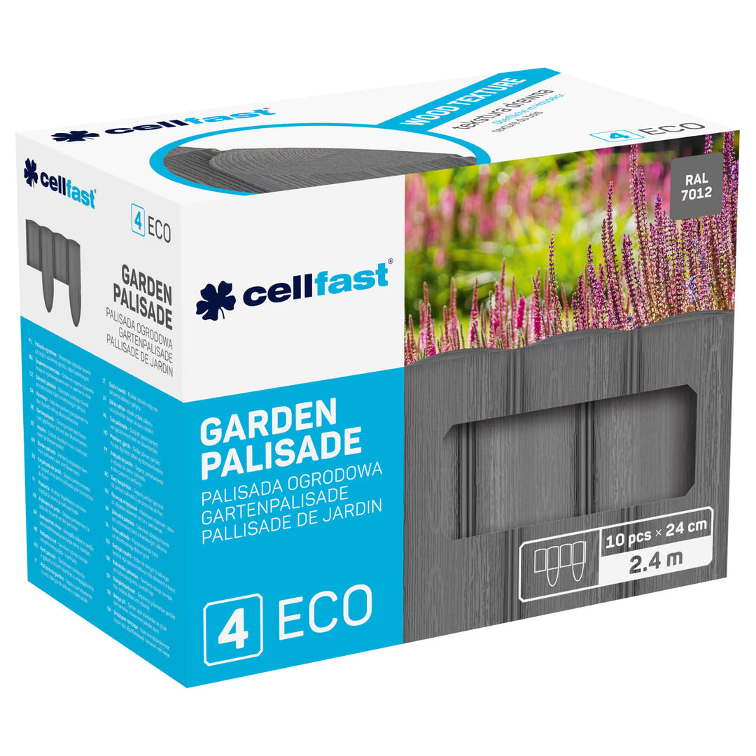 Valla de jardín Cellfast, textura de madera, resistente a las heladas, longitud 7,2 m, color grafito, 34-054