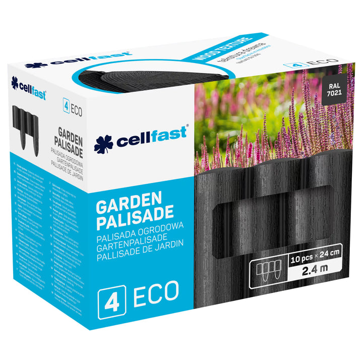Valla de jardín Cellfast, textura de madera, resistente a las heladas, longitud 7,2 m, color antracita, 34-032