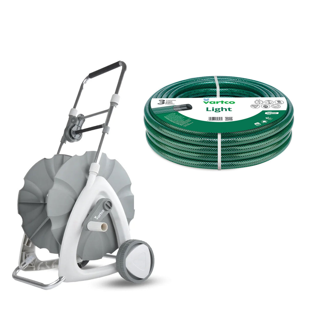 Carrito para manguera de jardín + manguera de jardín Vartco Light de 1/2" y 25 m de Agaplast