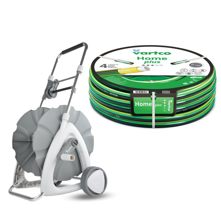 Carrito para manguera de jardín de 1/2" y 45 m + Manguera de jardín Vartco Home Plus de 1/2" y 30 m de Agaplast
