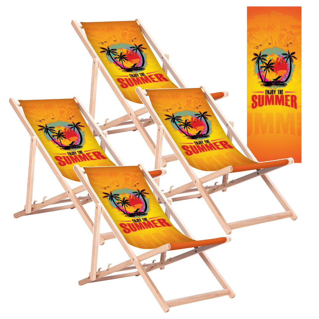 Tumbona clásica de haya GreenBlue GB183 con estampado «Enjoy The Summer», 4 unidades