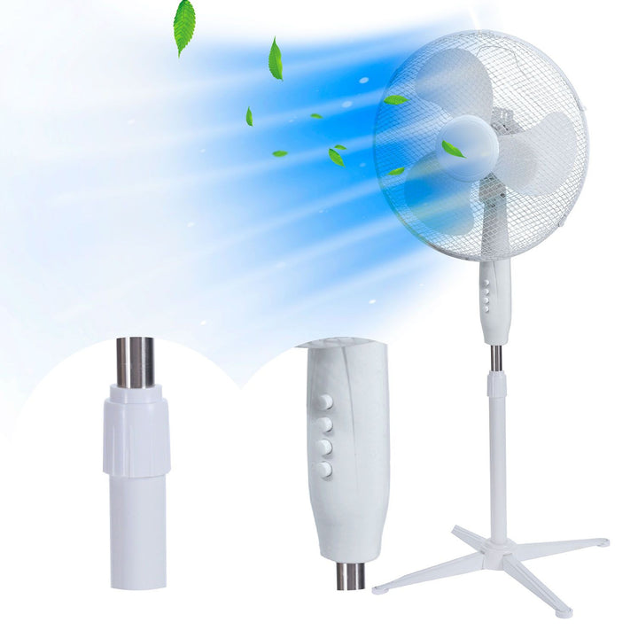 Ventilador de pie Extralink, color blanco, 3 aspas, 3 niveles de velocidad, potencia de 45 W, ajuste del ángulo de inclinación, ESF-40D-WH